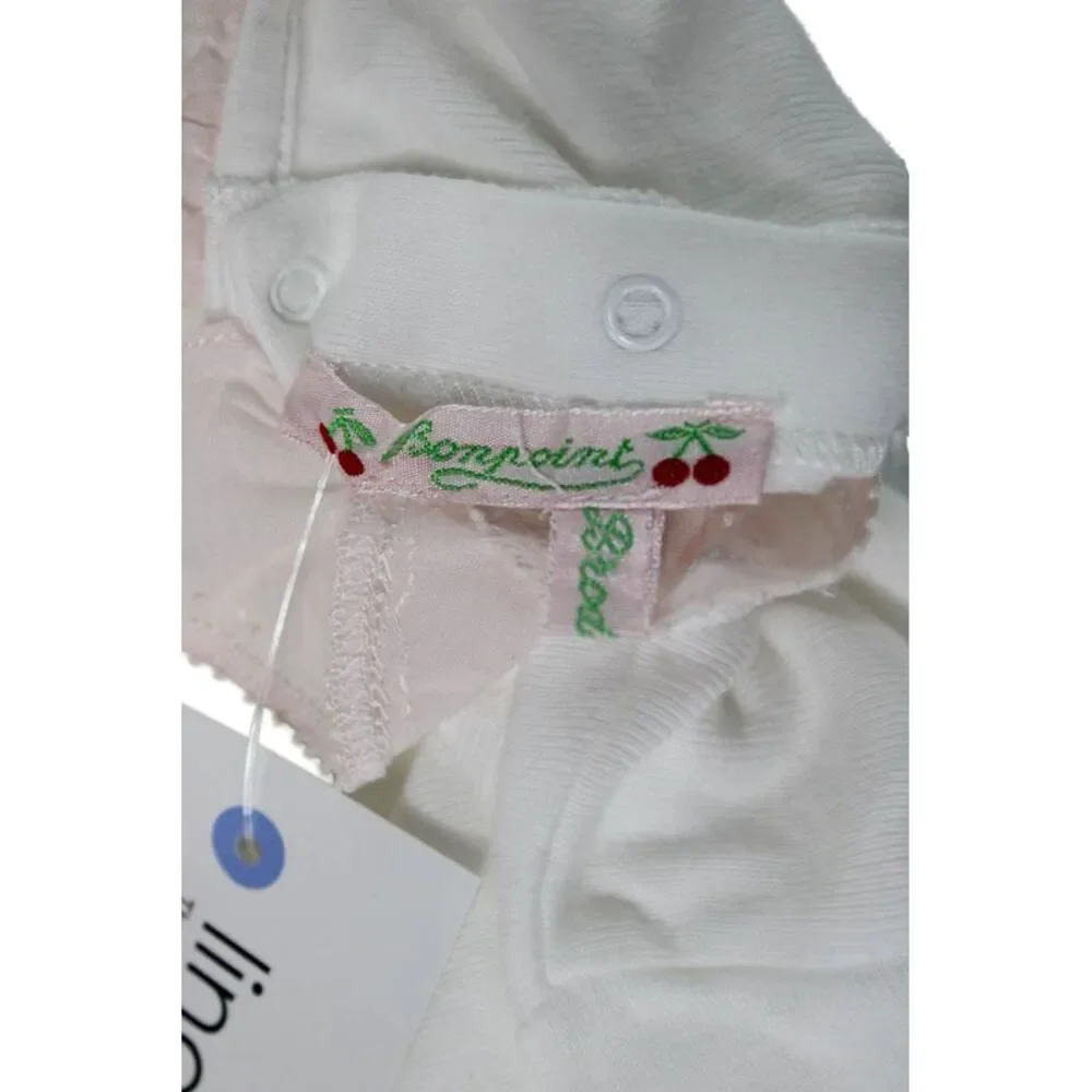 Bonpoint Girls Long Sleeve Collared Button Bottom One Piece White Pink Size 3M
